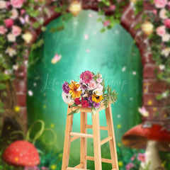 Lofaris Floral Brick Arch Mushroom Firefly Forest Backdrop