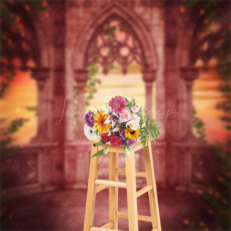 Lofaris Floral Brick Red Architecture Backdrop For Photo