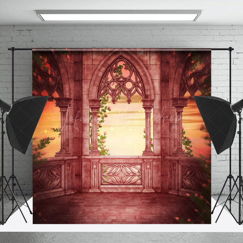 Lofaris Floral Brick Red Architecture Backdrop For Photo