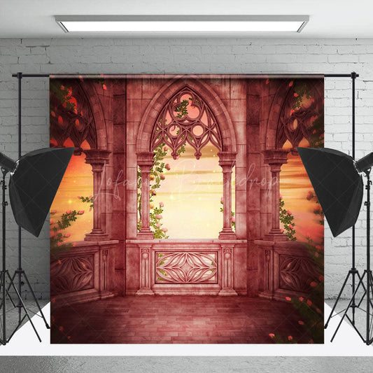 Lofaris Floral Brick Red Architecture Backdrop For Photo