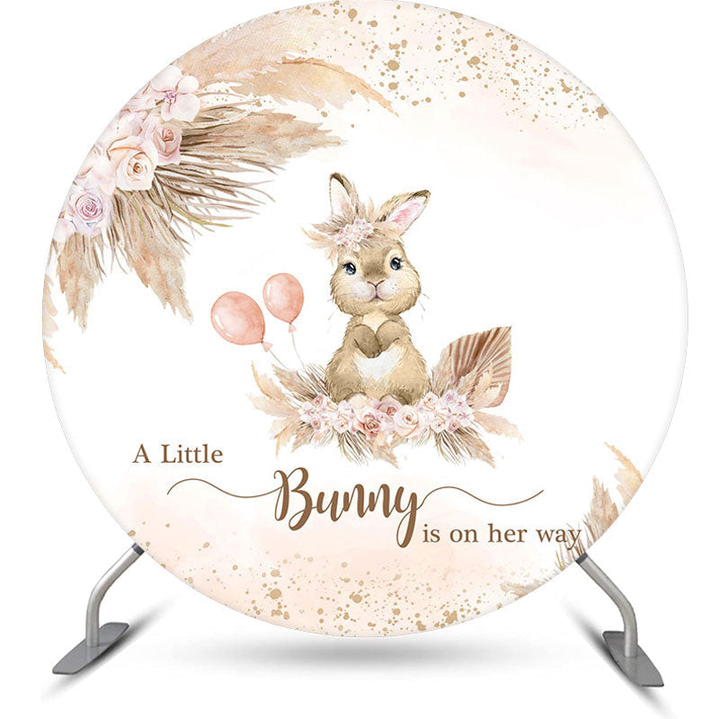 Lofaris Floral Bunny Boho Girls Round Baby Shower Backdrop