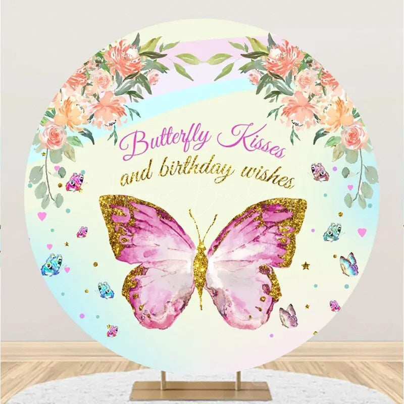 Lofaris Floral Butterfly Kisses Round Backdrop For Birthday