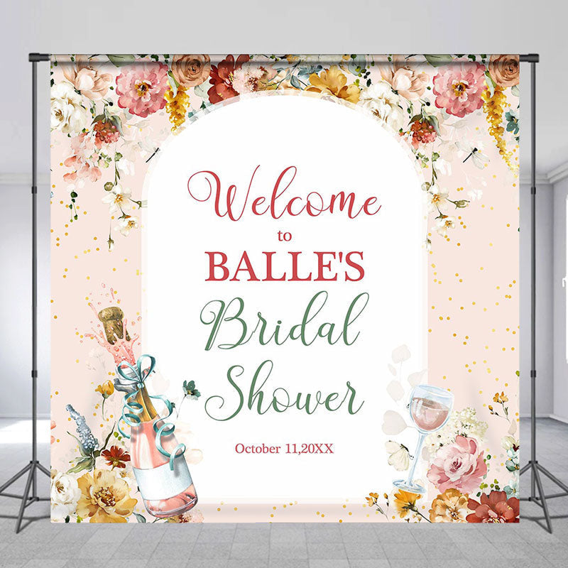 Lofaris Floral Champagne Custom Name Bridal Shower Backdrop