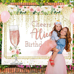 Lofaris Floral Champagne Glitter Custom Birthday Backdrop