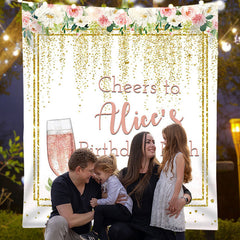 Lofaris Floral Champagne Glitter Custom Birthday Backdrop