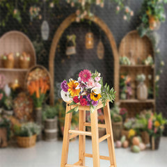 Lofaris Floral Charcoal Grey Wall Eggs Easter Photo Backdrop
