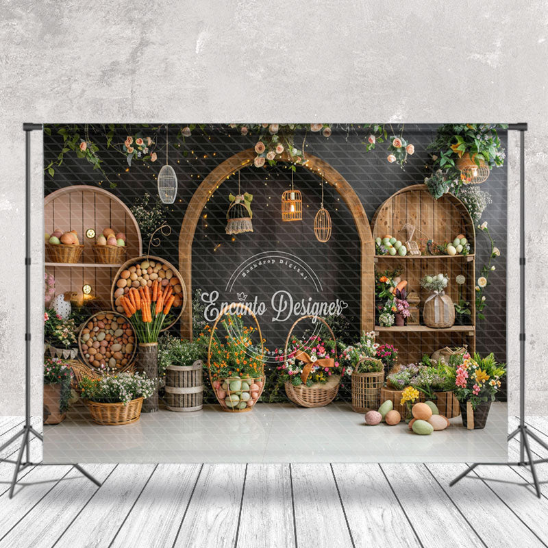 Lofaris Floral Charcoal Grey Wall Eggs Easter Photo Backdrop