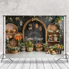 Lofaris Floral Charcoal Grey Wall Eggs Easter Photo Backdrop