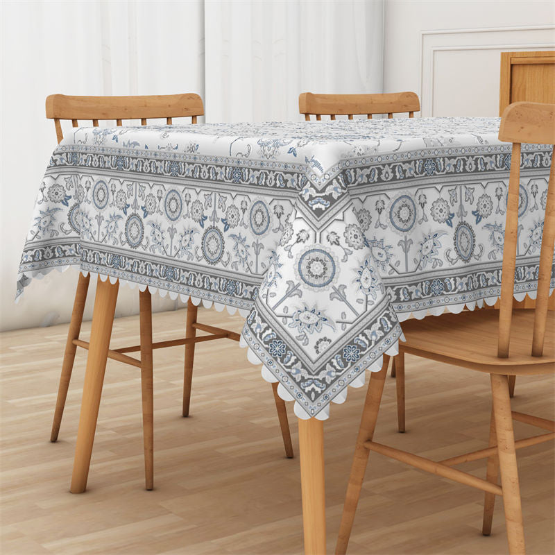 Lofaris Floral Classical White Waterproof Rectangle Tablecloth