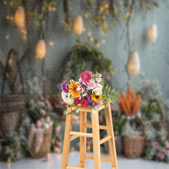 Lofaris Floral Egg Greyish Green Easter Photography Backdrop