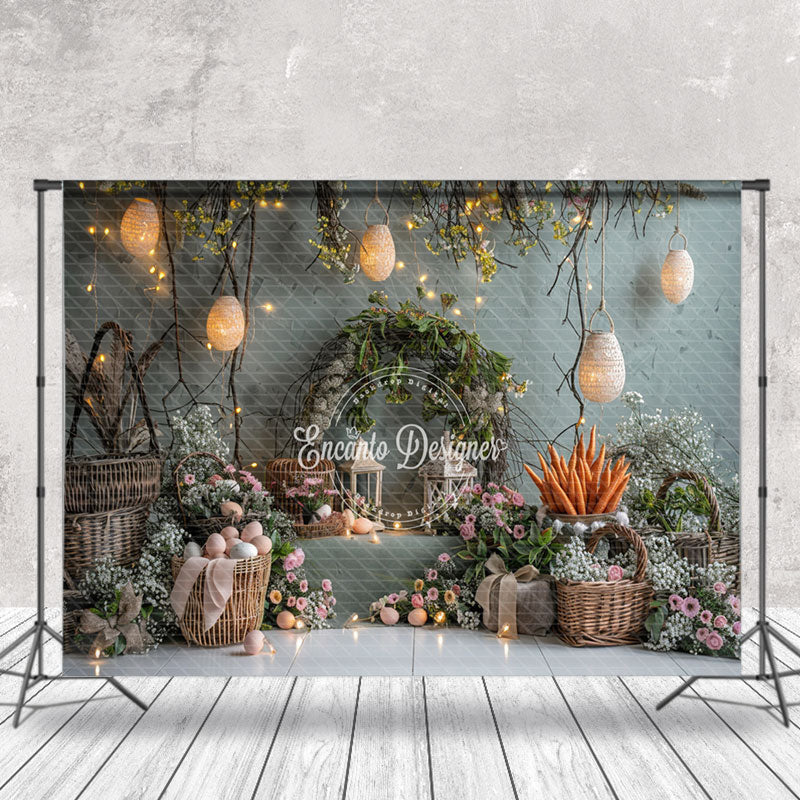 Lofaris Floral Egg Greyish Green Easter Photography Backdrop