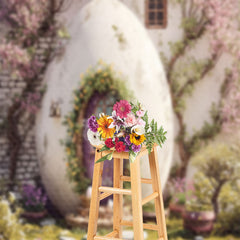 Lofaris Floral Egg House Brick Wall Easter Backdrop For Photo
