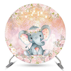 Lofaris Floral Elephant Girls Baby Shower Round Backdrop