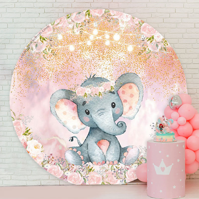 Lofaris Floral Elephant Girls Baby Shower Round Backdrop