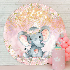 Lofaris Floral Elephant Girls Baby Shower Round Backdrop