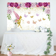 Lofaris Floral Faery Butterflies Glitter Birthday Backdrop