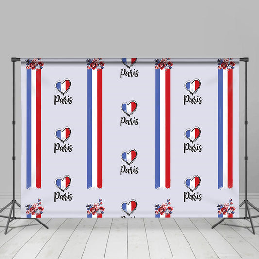 Lofaris Floral French Flag Stripe Heart Bastille Day Backdrop