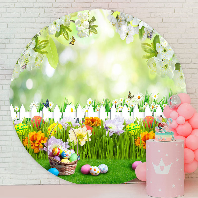 Lofaris Floral Garden Colorful Eggs Round Easter Backdrop