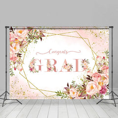 Lofaris Floral Glitter Gold Congrats Grad Backdrop For Girl