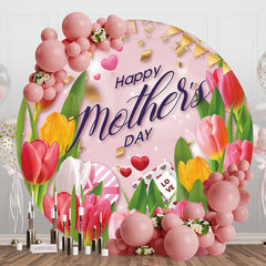Lofaris Floral Gold Ribbon Gift Round Mothers Day Backdrop