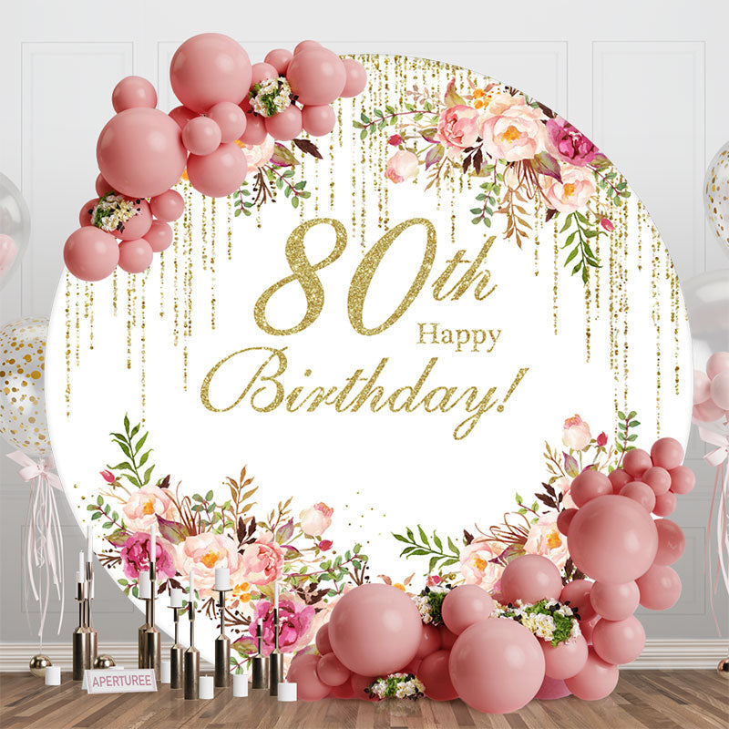 Lofaris Floral Gold Tassels Round 80th Birthday Backdrop