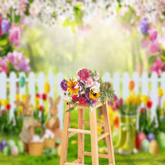 Lofaris Floral Grassland Eggs Fence Bokeh Easter Backdrop