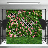 Lofaris Floral Green Grass Fence Spring Photography Backdrop