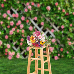 Lofaris Floral Green Grass Fence Spring Photography Backdrop