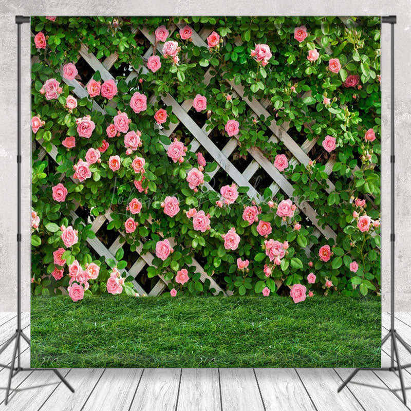Lofaris Floral Green Grass Fence Spring Photography Backdrop