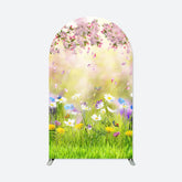 Lofaris Floral Green Grass Spring Birthday Arch Backdrop