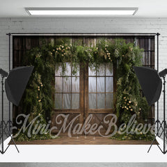 Lofaris Floral Green Leaves Cabin Wood Door Spring Backdrop
