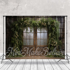 Lofaris Floral Green Leaves Cabin Wood Door Spring Backdrop