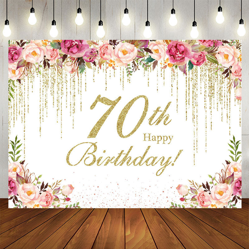 Lofaris Floral Happy 70th Birthday Photo Backdrop For Women