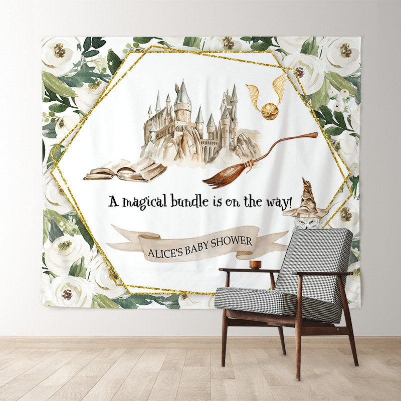 Floral Harry Potter Theme Custom Baby Shower Backdrop - Lofaris