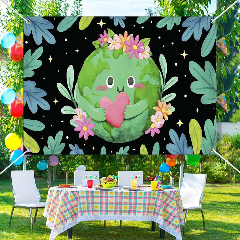 Lofaris Floral Heart Green Earth Day Backdrop for Decor