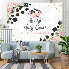 Lofaris Floral Holy Cow Happy 2nd Birthday Backdrop For Girl