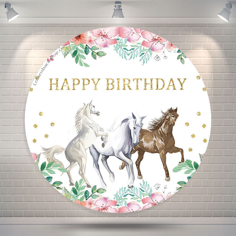 Lofaris Floral Horse Circle Happy Birthday Party Backdrop