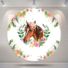 Lofaris Floral Horse Round Birthday Party Backdrop Cover