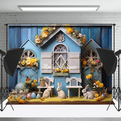 Lofaris Floral House Blue Vintage Wall Easter Photo Backdrop