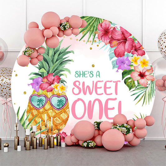 Lofaris Floral Leaves Pineapple Round 1st Birthday Backdrop