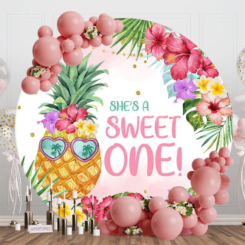 Lofaris Floral Leaves Pineapple Round 1st Birthday Backdrop