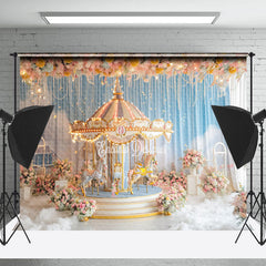Lofaris Floral Merry Go Round Blue Curtain Cloud Backdrop