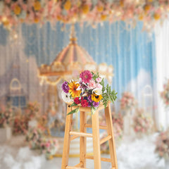 Lofaris Floral Merry Go Round Blue Curtain Cloud Backdrop