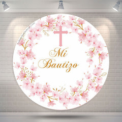 Lofaris Floral Mi Bautizo Cross Round Baptism Backdrop