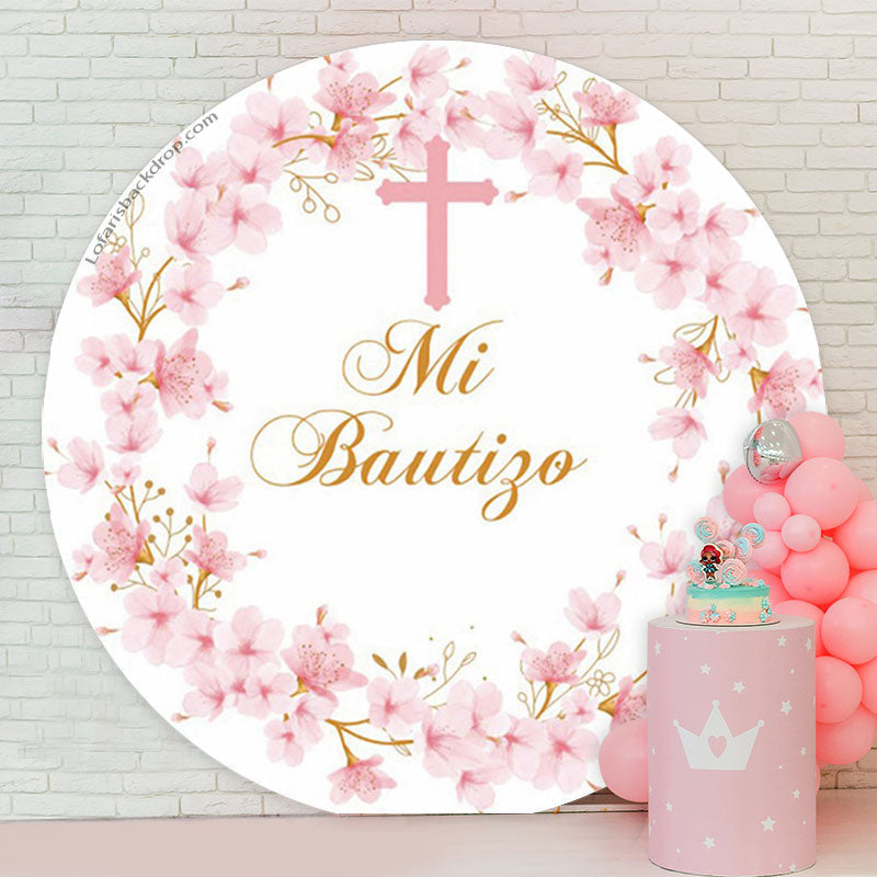Lofaris Floral Mi Bautizo Cross Round Baptism Backdrop