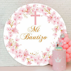 Lofaris Floral Mi Bautizo Cross Round Baptism Backdrop