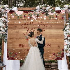 Lofaris Floral Mr Mrs Glitter Backdrop for Wedding Ceremony