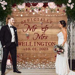 Lofaris Floral Mr Mrs Glitter Backdrop for Wedding Ceremony