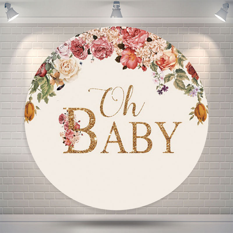 Lofaris Floral Oh Baby Shower Party Round Backdrop Cover