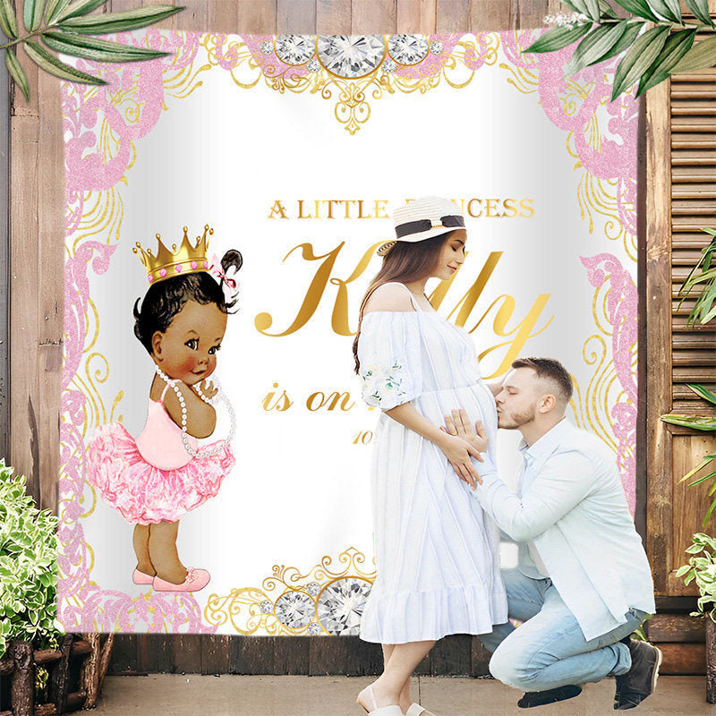 Lofaris Floral Pattern Princess On Her Way Baby Shower Backdrop